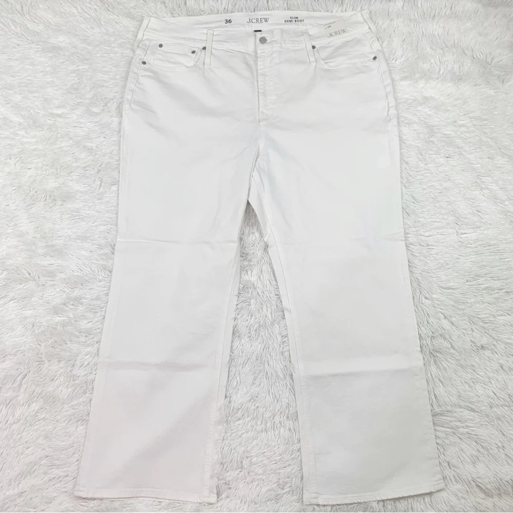 J Crew high rise‎ Slim demi-boot jean in white wash flared leg